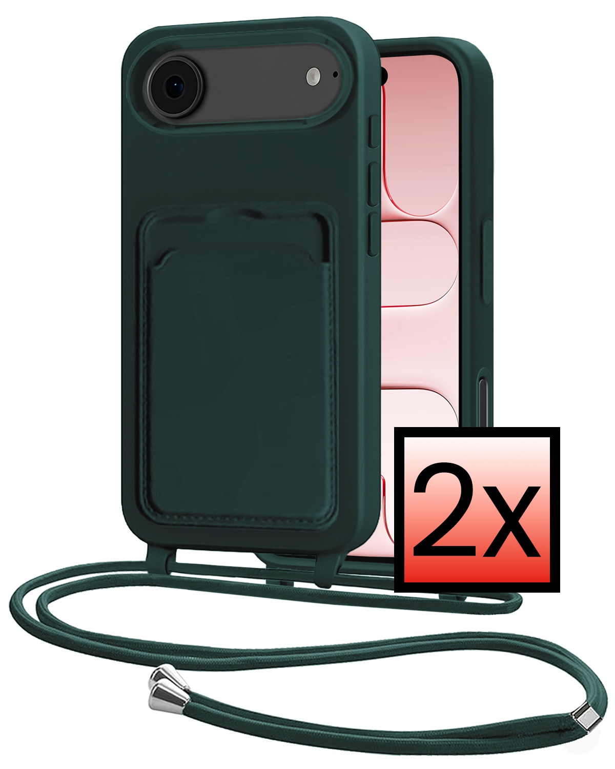 NoXx NoXx iPhone Air Hoesje Pashouder met Koord - Donkergroen - 2 PACK