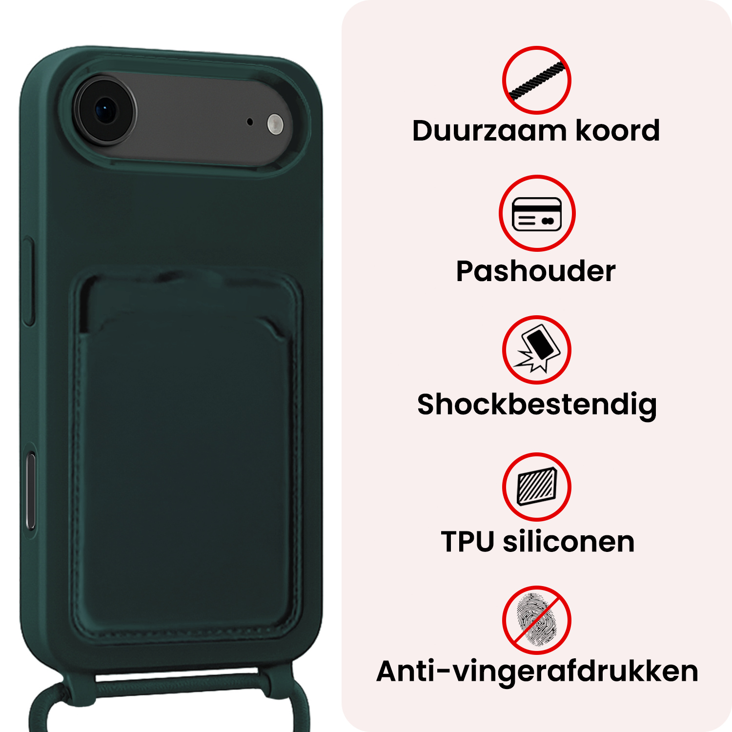 NoXx NoXx iPhone Air Hoesje Pashouder met Koord - Donkergroen - 2 PACK