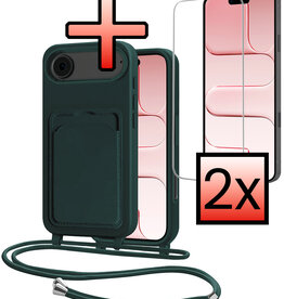 NoXx NoXx iPhone Air Hoesje Pashouder met Koord Met 2x Screenprotector - Donkergroen