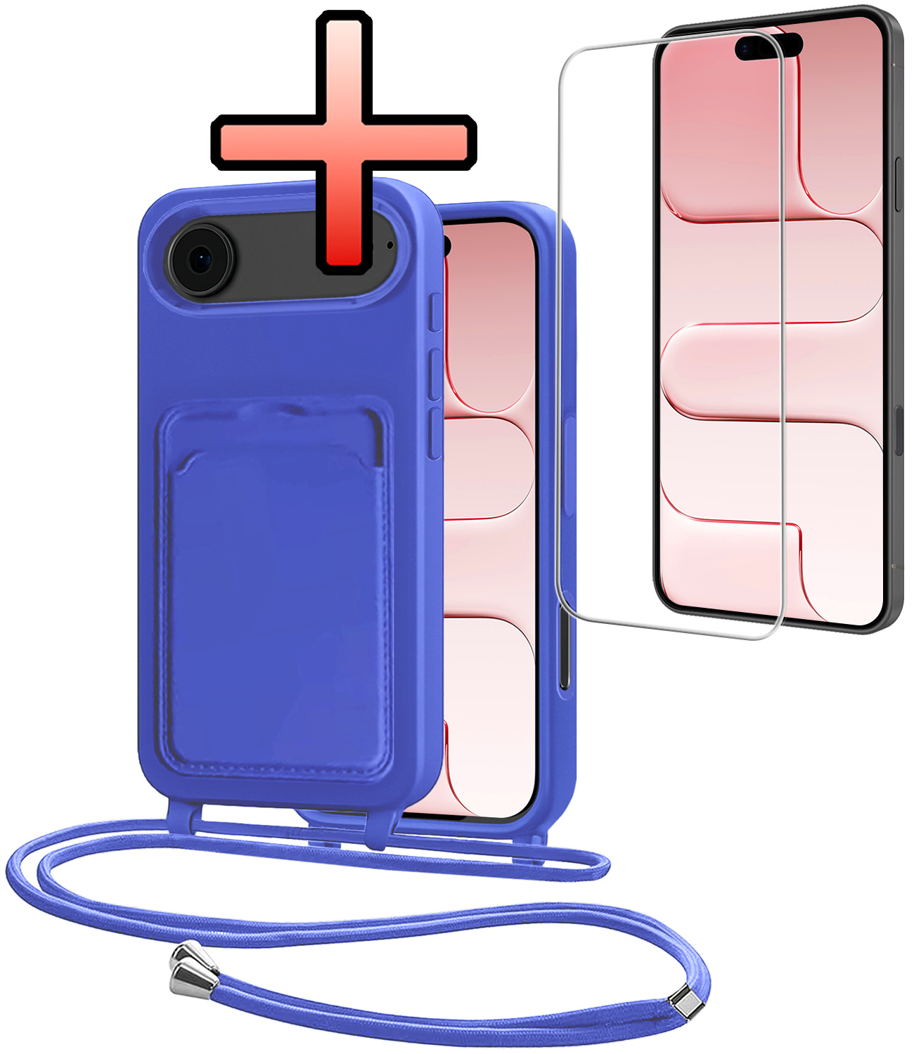 NoXx NoXx iPhone Air Hoesje Pashouder met Koord Met Screenprotector - Fel Blauw