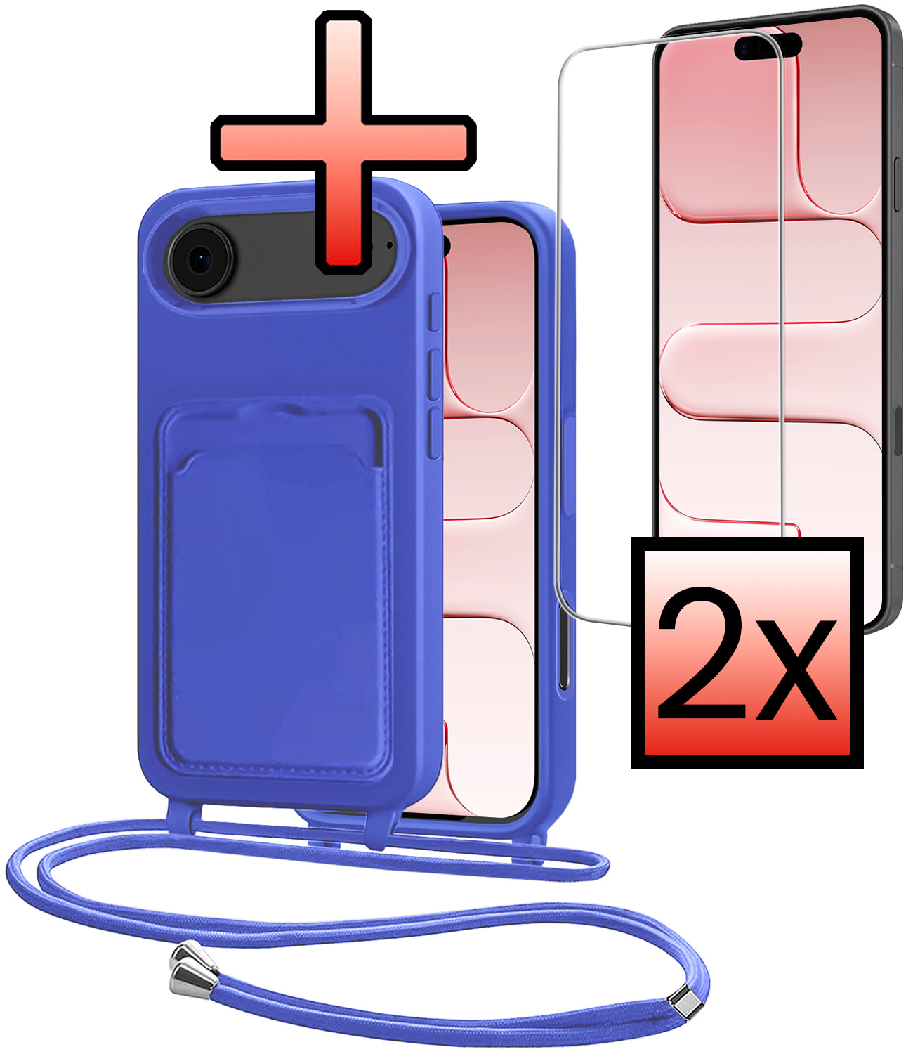 NoXx NoXx iPhone Air Hoesje Pashouder met Koord Met 2x Screenprotector - Fel Blauw