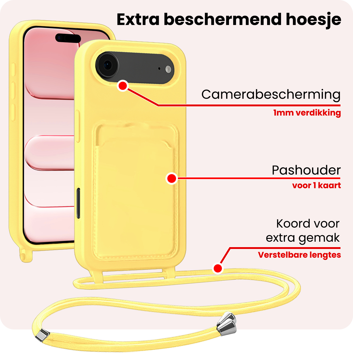 NoXx NoXx iPhone Air Hoesje Pashouder met Koord - Geel - 2 PACK