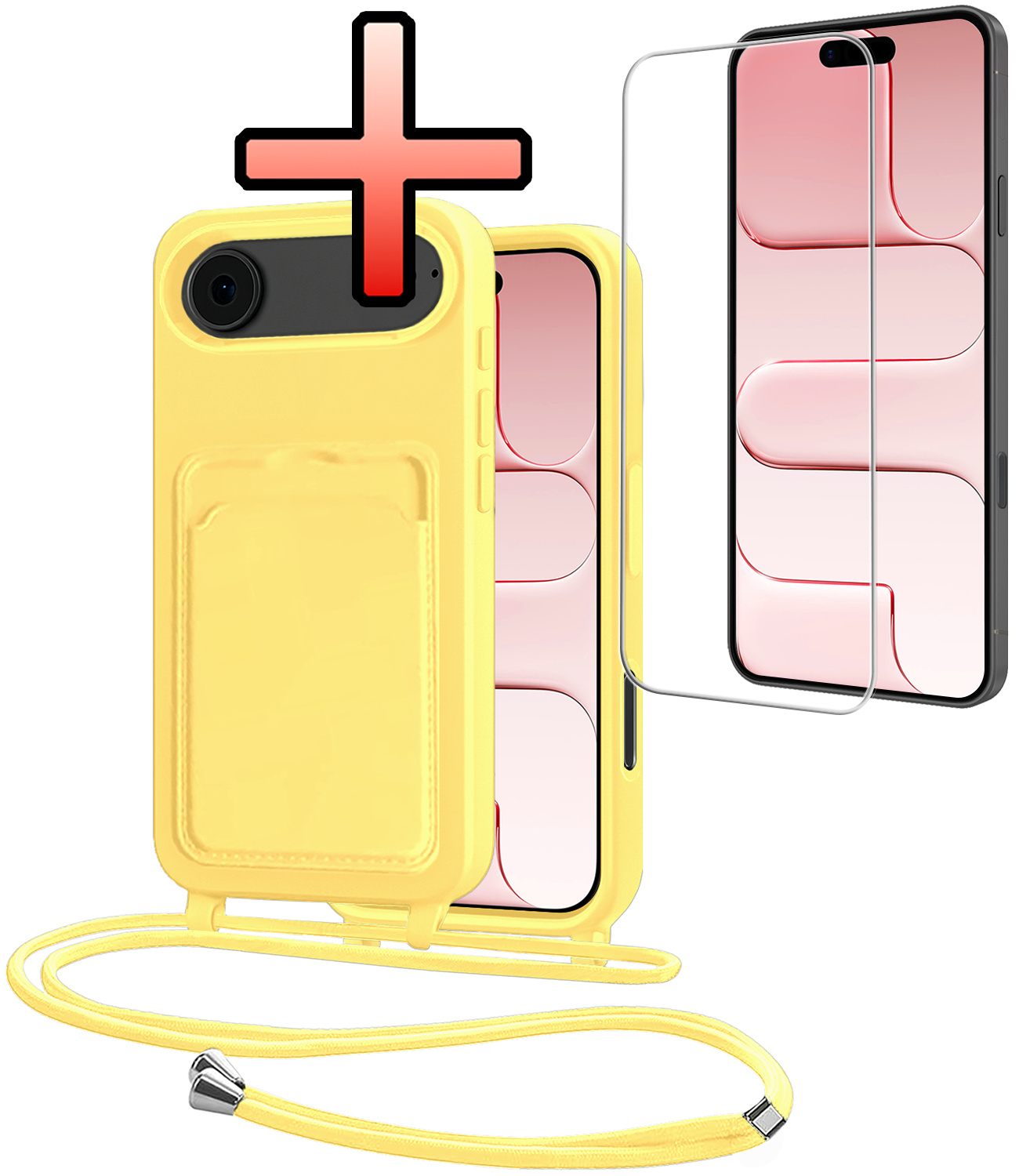 NoXx NoXx iPhone Air Hoesje Pashouder met Koord Met Screenprotector - Geel