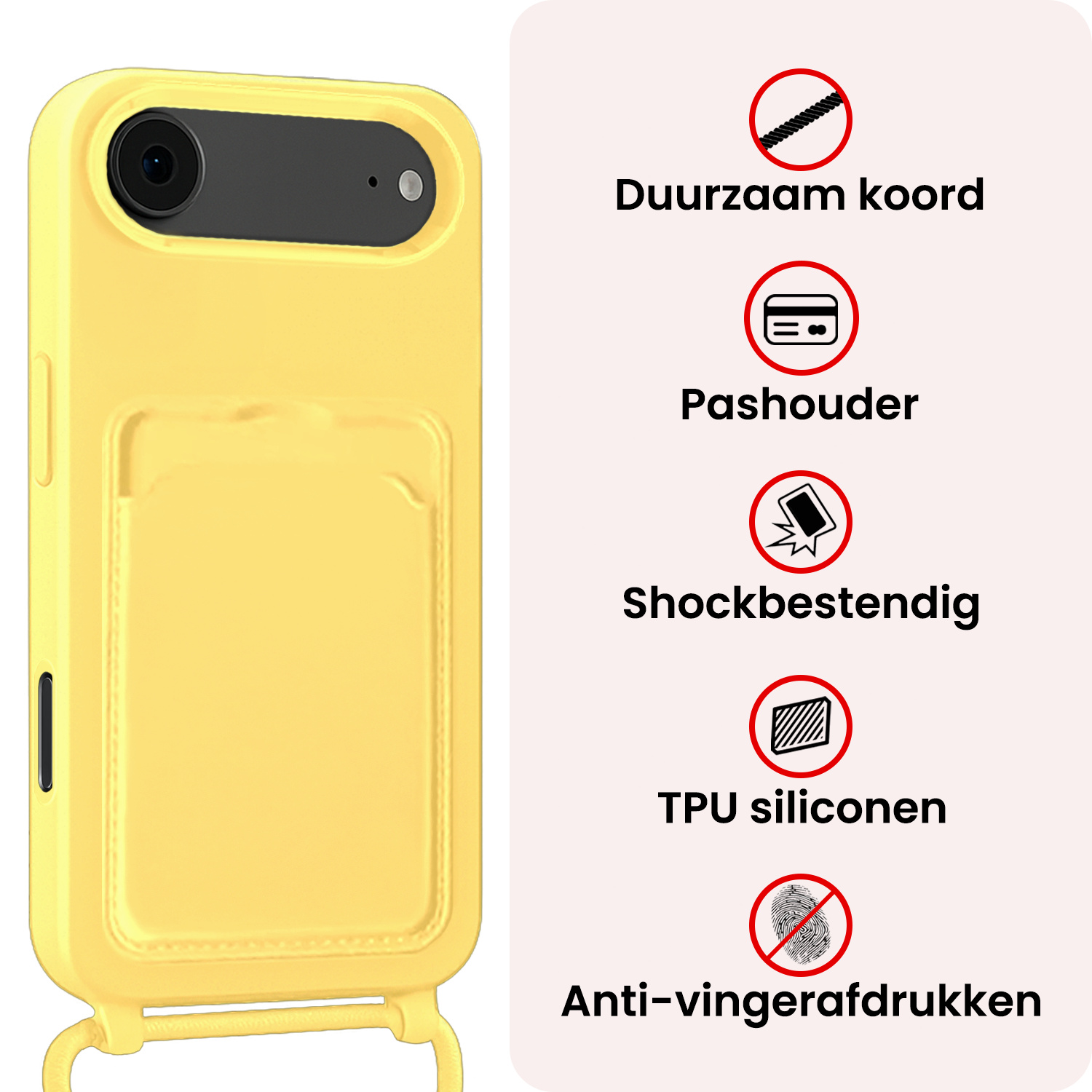 NoXx NoXx iPhone Air Hoesje Pashouder met Koord Met Screenprotector - Geel