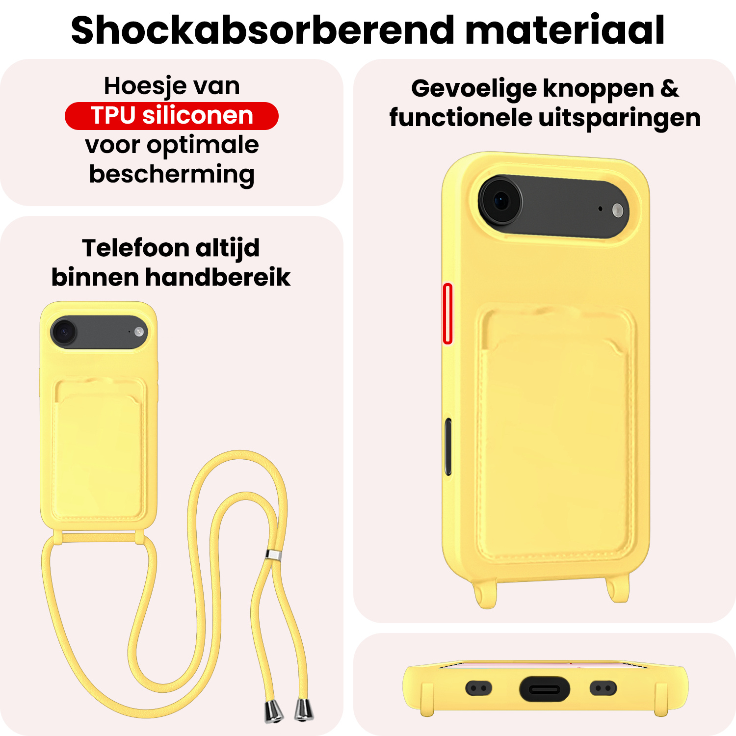 NoXx NoXx iPhone Air Hoesje Pashouder met Koord Met 2x Screenprotector - Geel