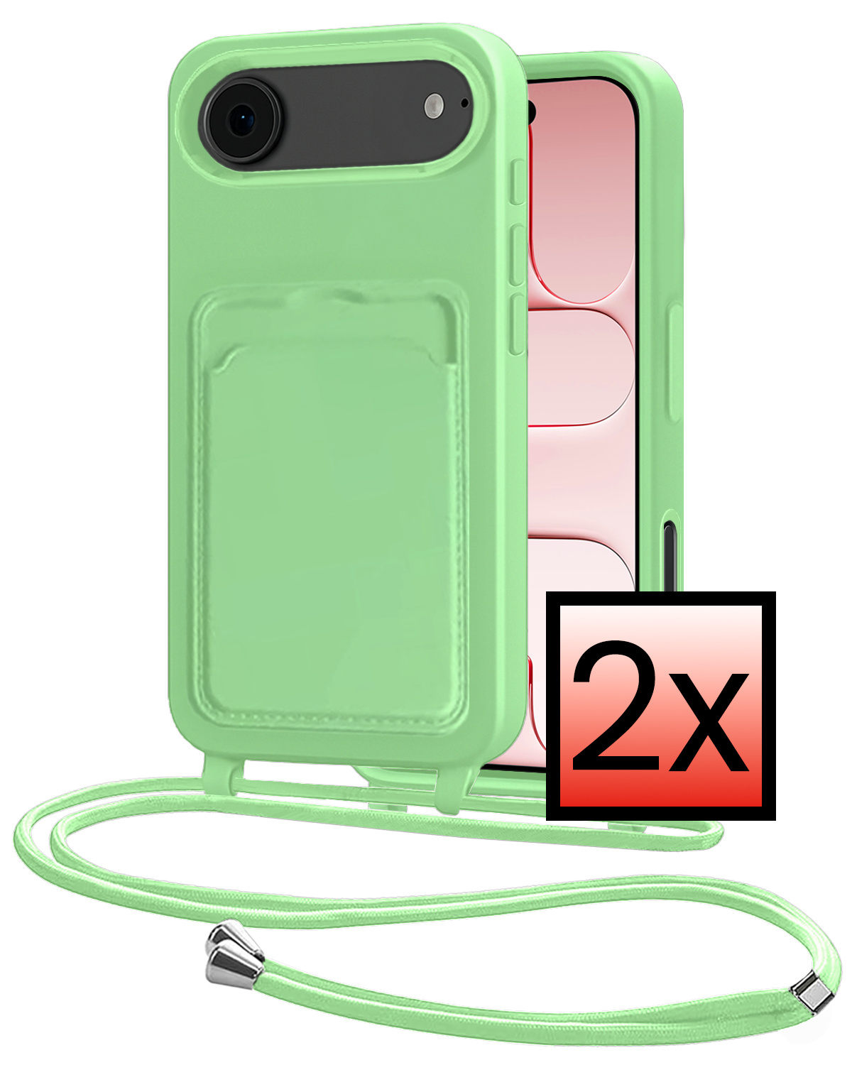 NoXx NoXx iPhone Air Hoesje Pashouder met Koord - Groen - 2 PACK