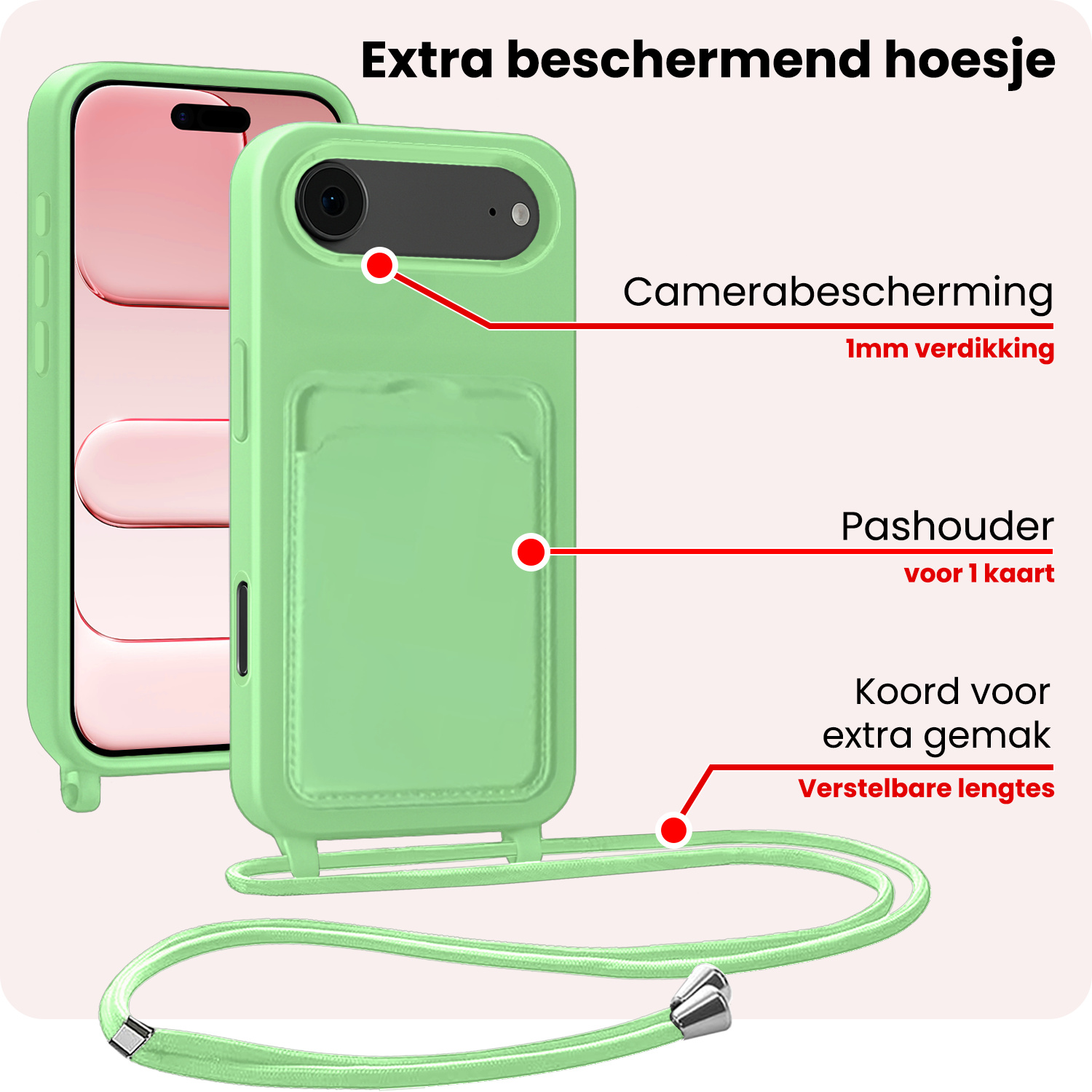 NoXx NoXx iPhone Air Hoesje Pashouder met Koord - Groen - 2 PACK