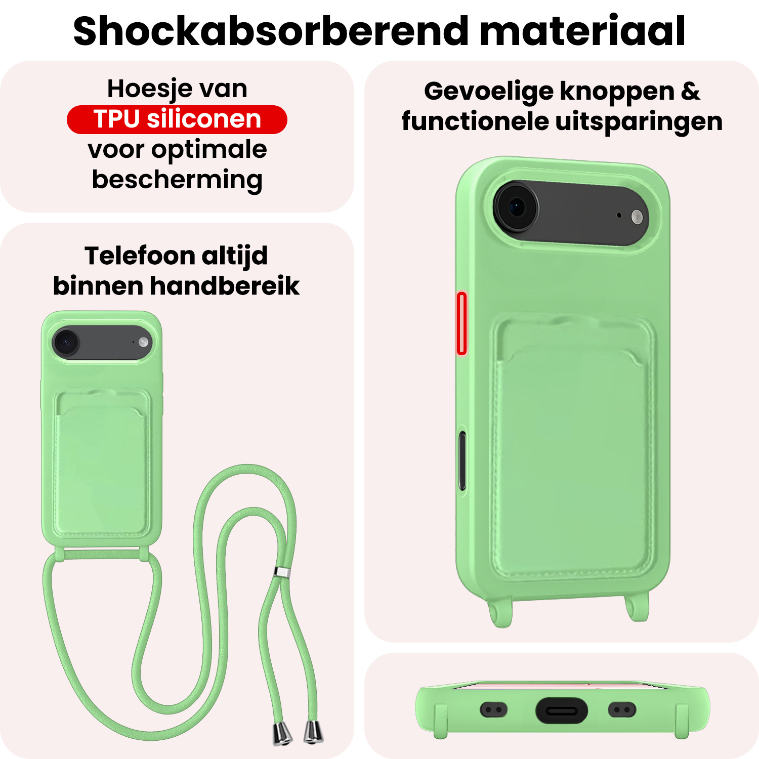 NoXx NoXx iPhone Air Hoesje Pashouder met Koord - Groen - 2 PACK