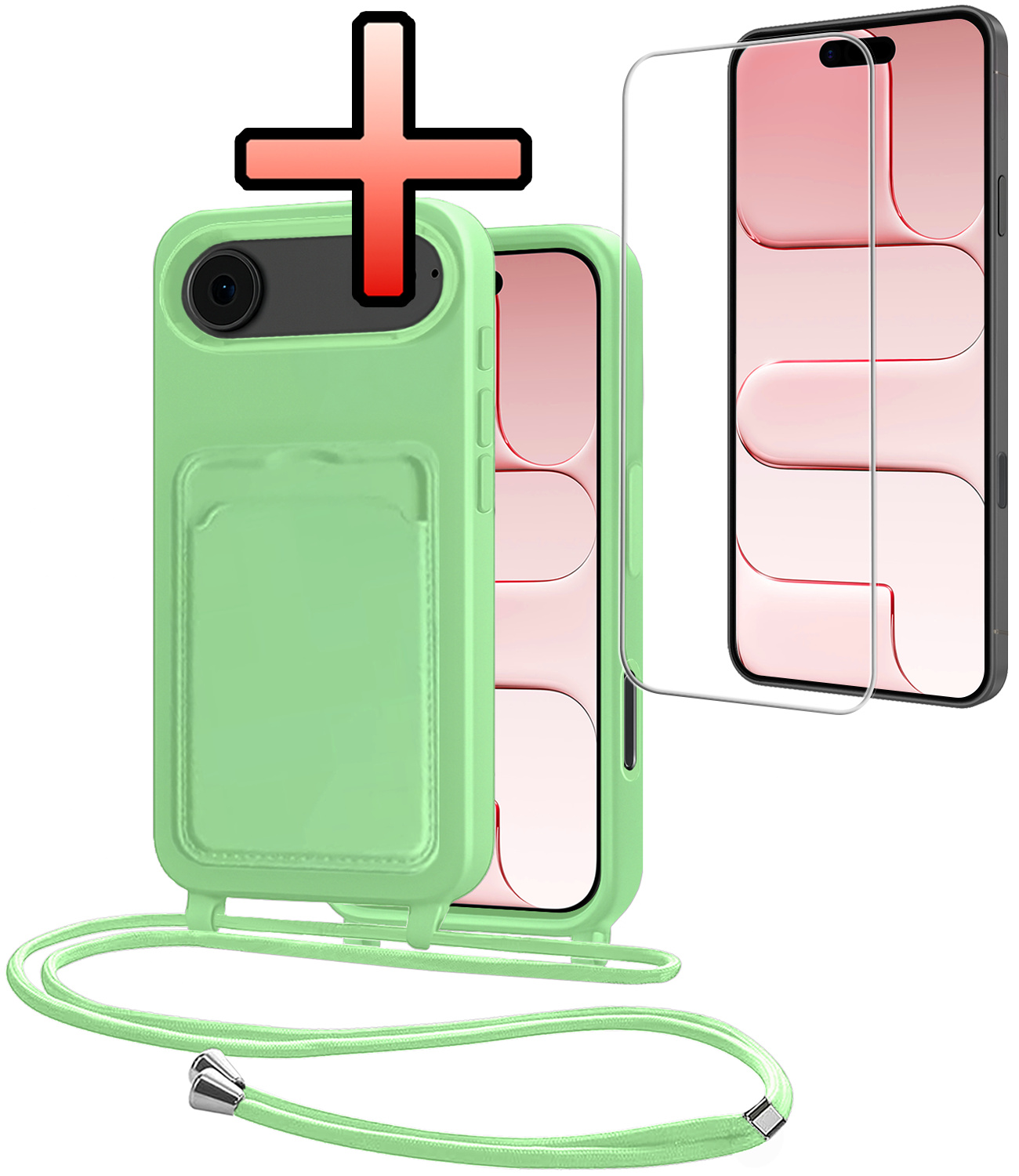 NoXx NoXx iPhone Air Hoesje Pashouder met Koord Met Screenprotector - Groen