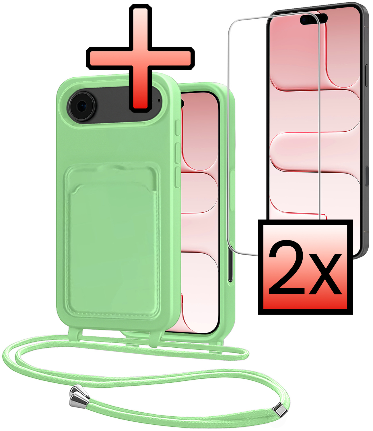 NoXx NoXx iPhone Air Hoesje Pashouder met Koord Met 2x Screenprotector - Groen