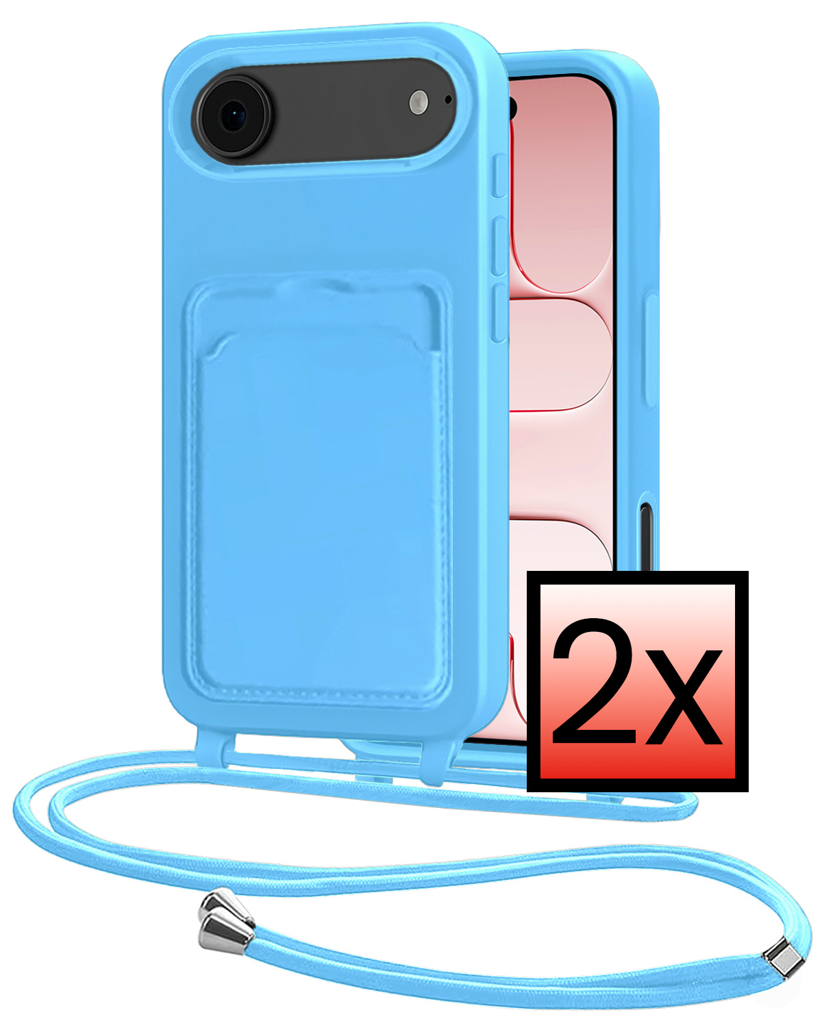 NoXx NoXx iPhone Air Hoesje Pashouder met Koord - Lichtblauw - 2 PACK