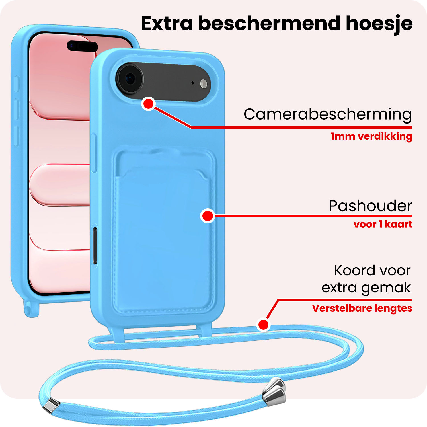 NoXx NoXx iPhone Air Hoesje Pashouder met Koord - Lichtblauw - 2 PACK