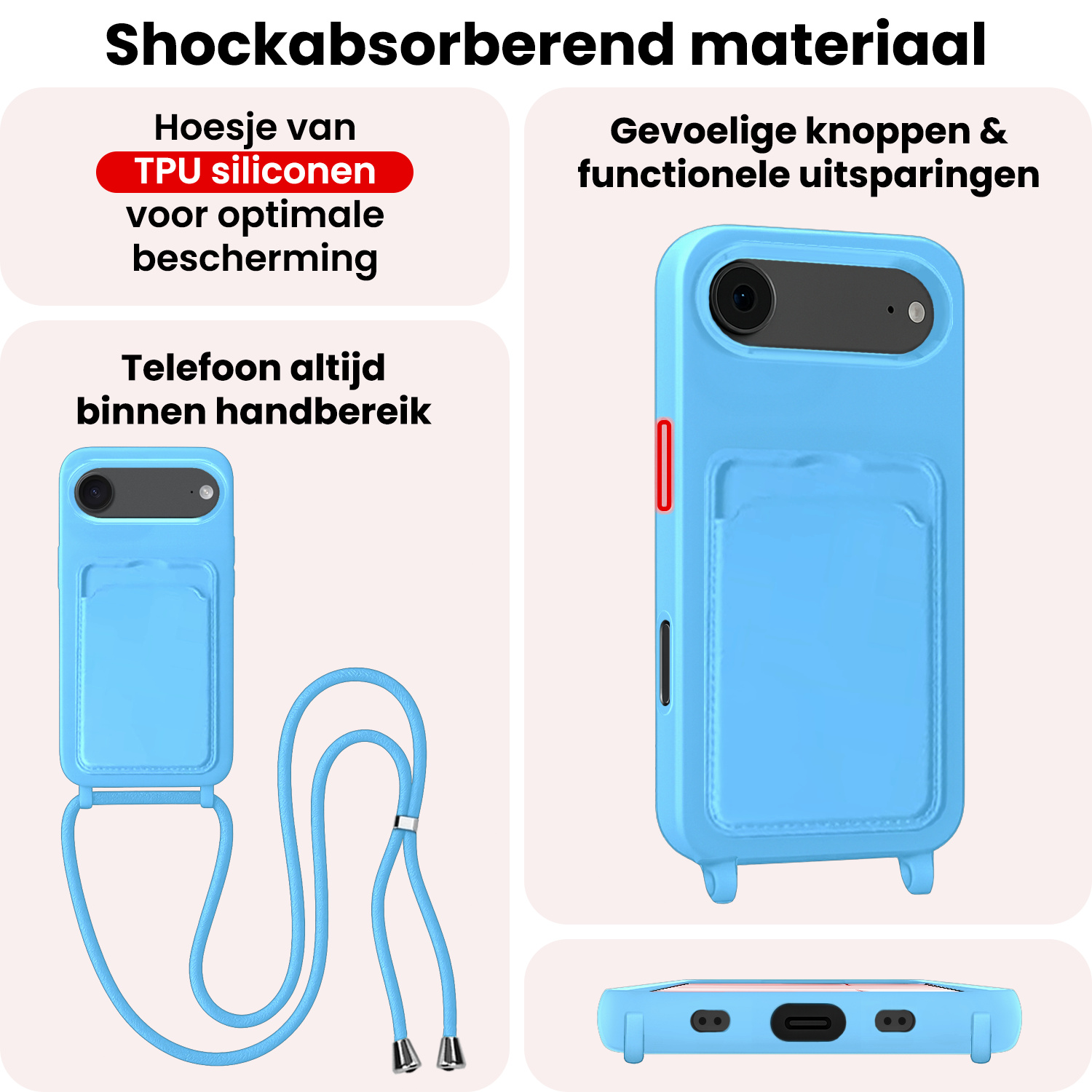 NoXx NoXx iPhone Air Hoesje Pashouder met Koord - Lichtblauw - 2 PACK