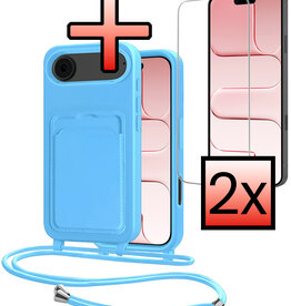 NoXx NoXx iPhone Air Hoesje Pashouder met Koord Met 2x Screenprotector - Lichtblauw
