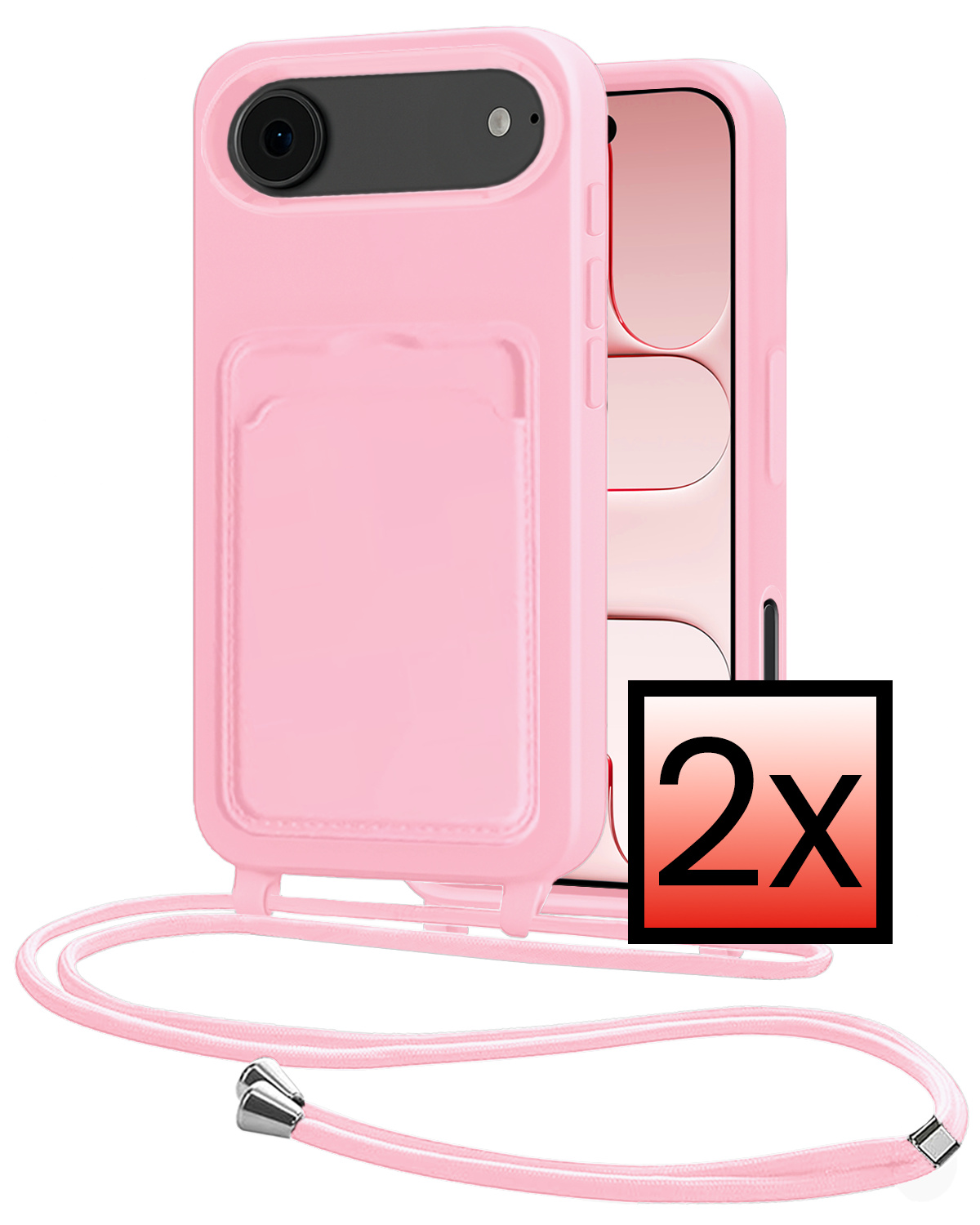 NoXx NoXx iPhone Air Hoesje Pashouder met Koord - Lichtroze - 2 PACK