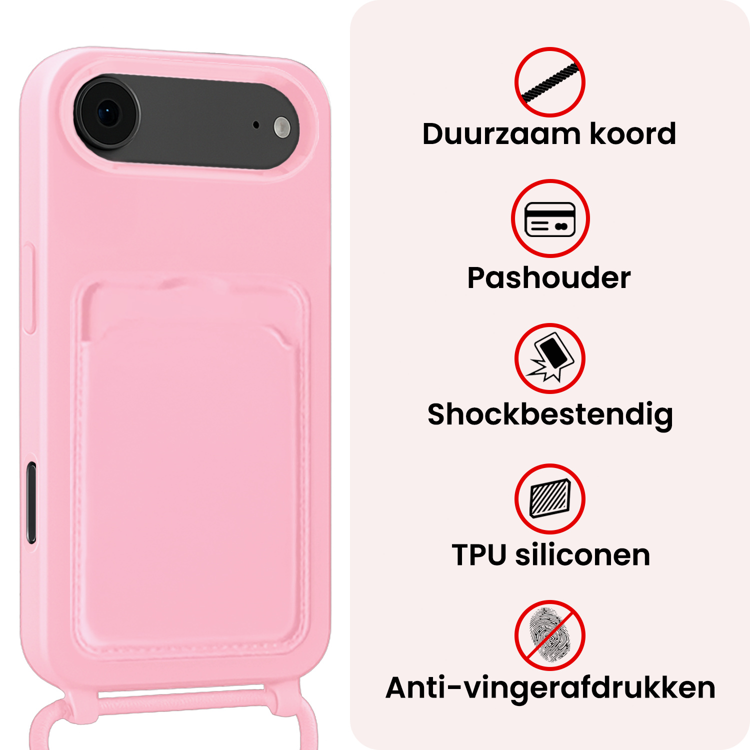 NoXx NoXx iPhone Air Hoesje Pashouder met Koord - Lichtroze - 2 PACK