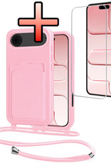 NoXx NoXx iPhone Air Hoesje Pashouder met Koord Met Screenprotector - Lichtroze