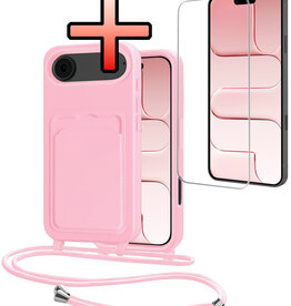 NoXx NoXx iPhone Air Hoesje Pashouder met Koord Met Screenprotector - Lichtroze