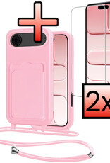 NoXx NoXx iPhone Air Hoesje Pashouder met Koord Met 2x Screenprotector - Lichtroze