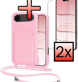 NoXx NoXx iPhone Air Hoesje Pashouder met Koord Met 2x Screenprotector - Lichtroze