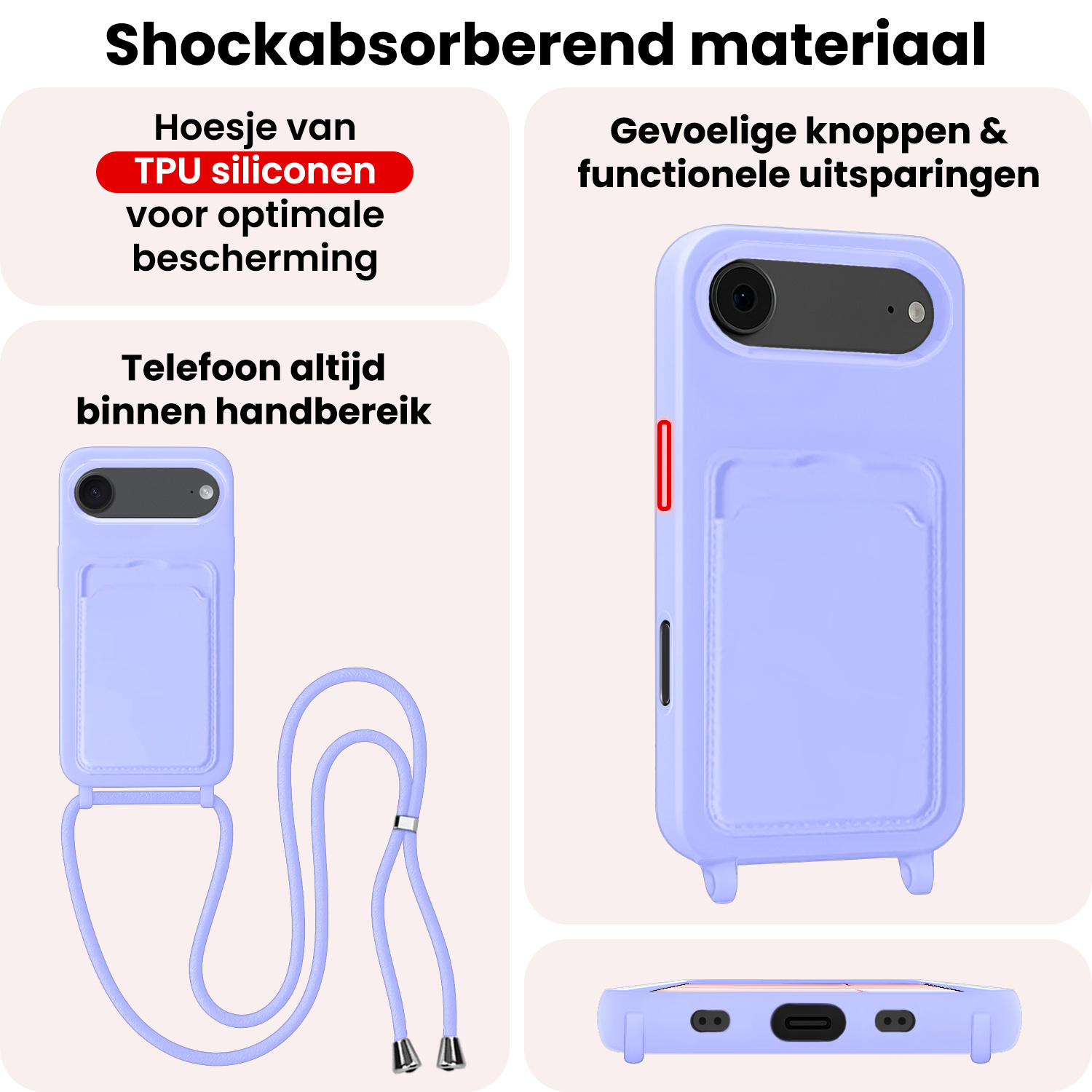 NoXx NoXx iPhone Air Hoesje Pashouder met Koord - Lila - 2 PACK