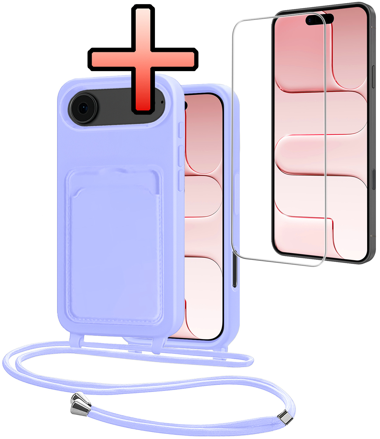 NoXx NoXx iPhone Air Hoesje Pashouder met Koord Met Screenprotector - Lila