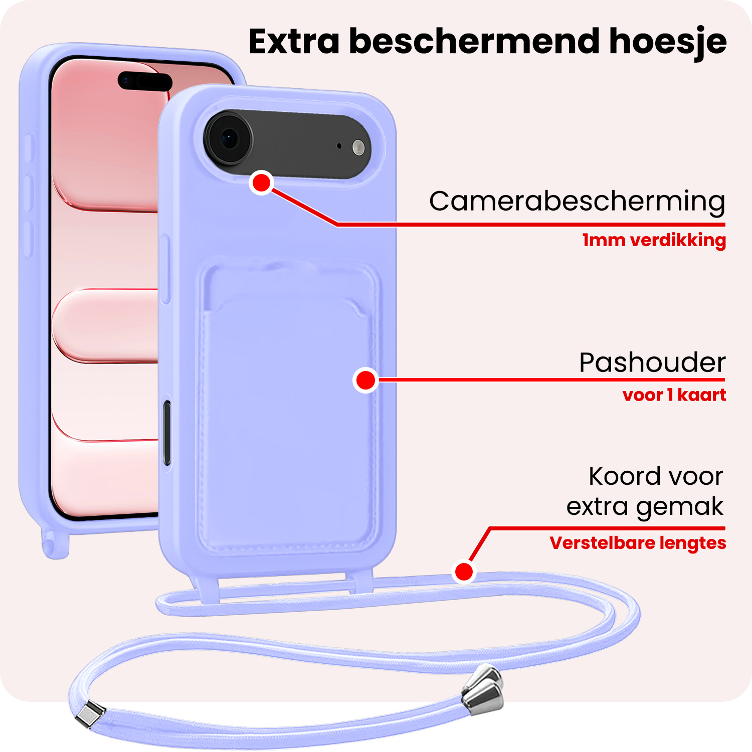 NoXx NoXx iPhone Air Hoesje Pashouder met Koord Met Screenprotector - Lila