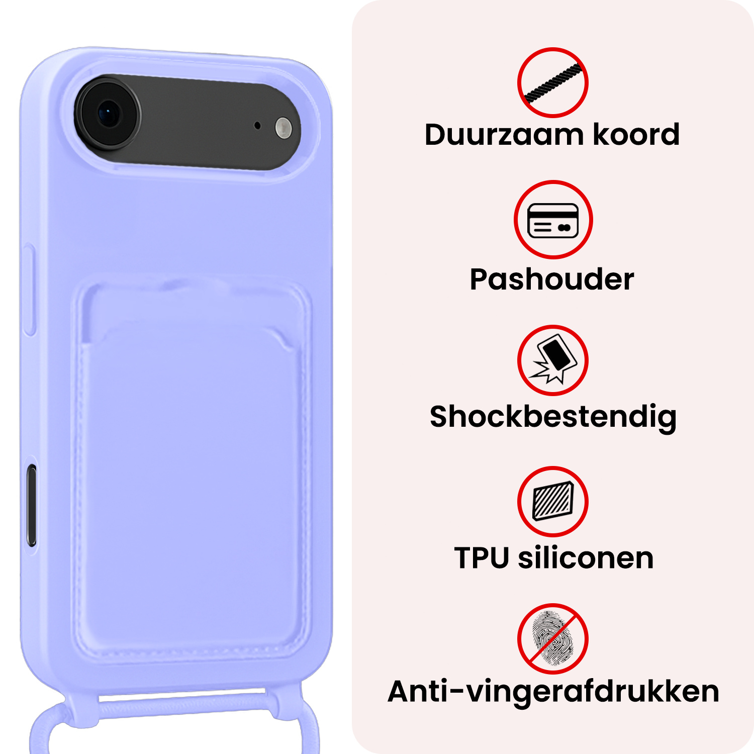 NoXx NoXx iPhone Air Hoesje Pashouder met Koord Met 2x Screenprotector - Lila