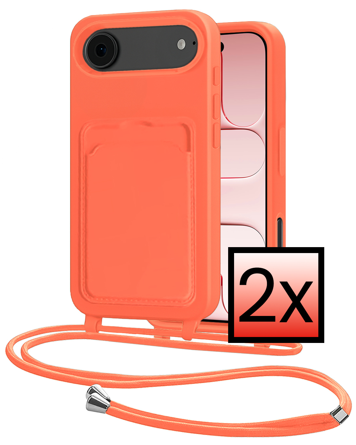 NoXx NoXx iPhone Air Hoesje Pashouder met Koord - Papaya - 2 PACK