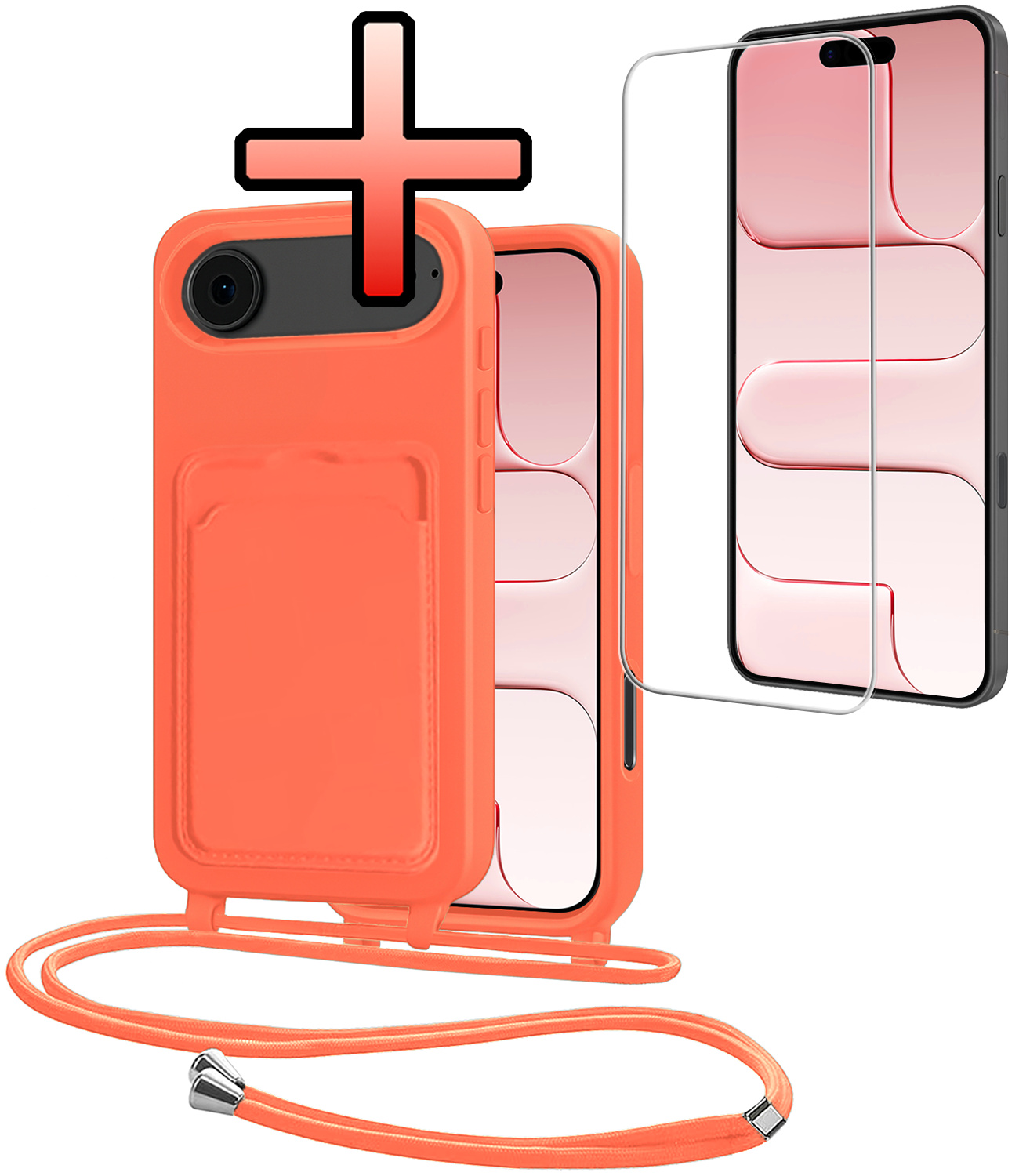 NoXx NoXx iPhone Air Hoesje Pashouder met Koord Met Screenprotector - Papaya