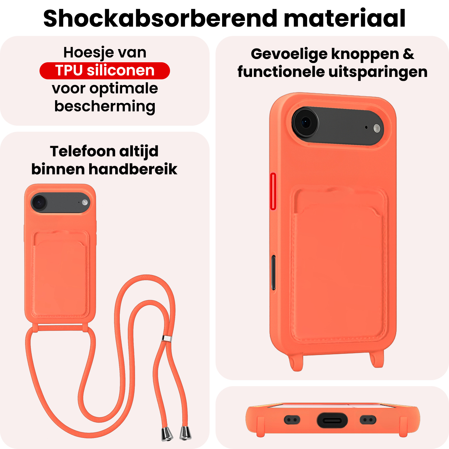 NoXx NoXx iPhone Air Hoesje Pashouder met Koord Met Screenprotector - Papaya