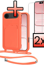NoXx NoXx iPhone Air Hoesje Pashouder met Koord Met 2x Screenprotector - Papaya