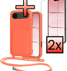 NoXx NoXx iPhone Air Hoesje Pashouder met Koord Met 2x Screenprotector - Papaya