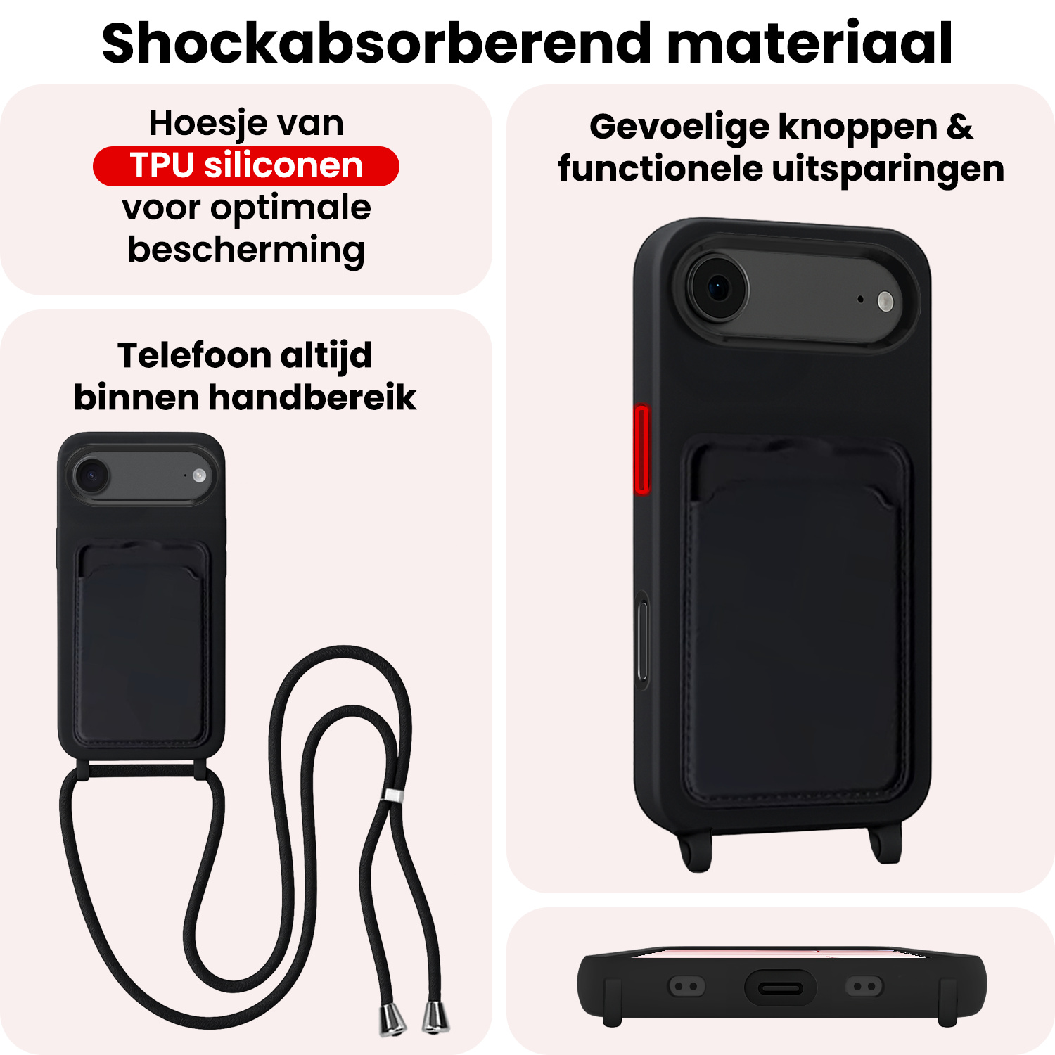 NoXx NoXx iPhone Air Hoesje Pashouder met Koord - Zwart