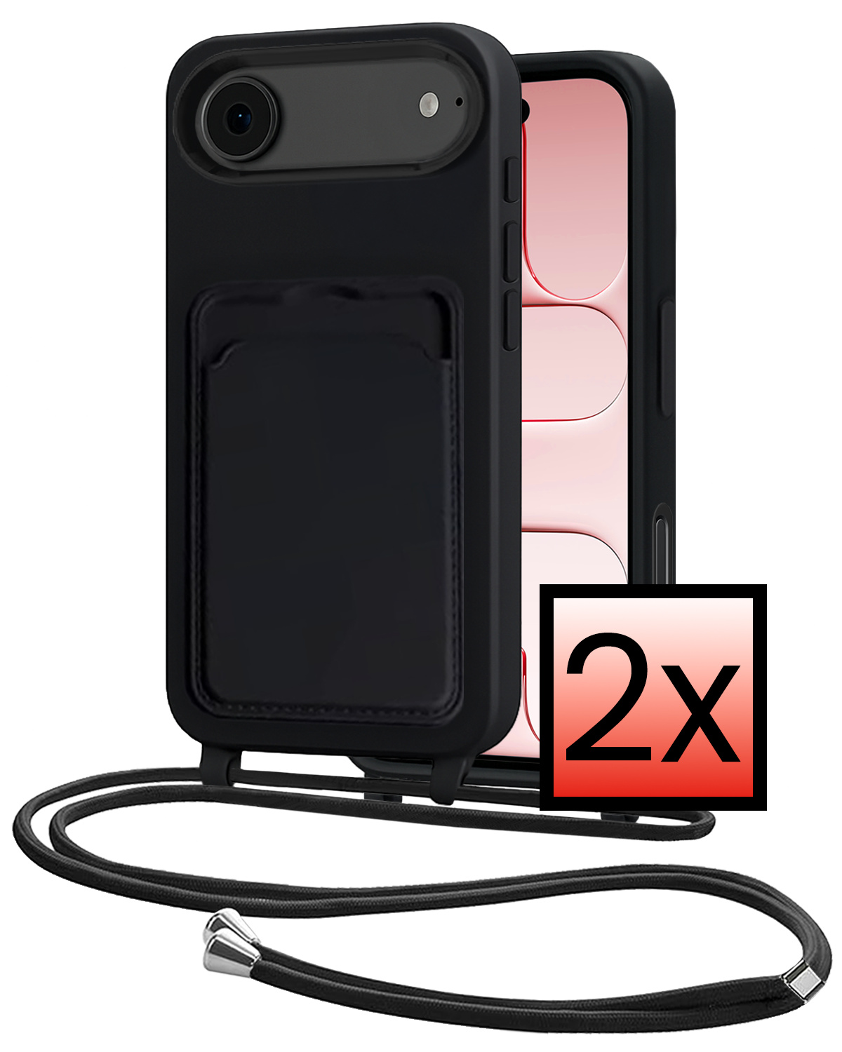 NoXx NoXx iPhone Air Hoesje Pashouder met Koord - Zwart - 2 PACK