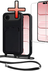 NoXx NoXx iPhone Air Hoesje Pashouder met Koord Met Screenprotector - Zwart