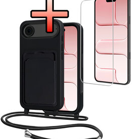NoXx NoXx iPhone Air Hoesje Pashouder met Koord Met Screenprotector - Zwart