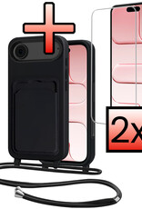 NoXx NoXx iPhone Air Hoesje Pashouder met Koord Met 2x Screenprotector - Zwart
