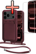 NoXx NoXx iPhone 17 Pro Hoesje Pashouder met Koord Met Screenprotector - Aubergine