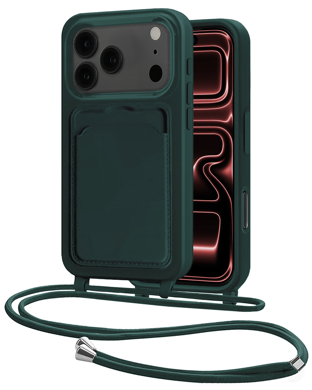 NoXx NoXx iPhone 17 Pro Hoesje Pashouder met Koord - Donkergroen