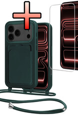 NoXx NoXx iPhone 17 Pro Hoesje Pashouder met Koord Met Screenprotector - Donkergroen