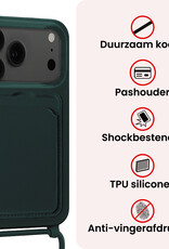 NoXx NoXx iPhone 17 Pro Hoesje Pashouder met Koord Met 2x Screenprotector - Donkergroen