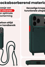 NoXx NoXx iPhone 17 Pro Hoesje Pashouder met Koord Met 2x Screenprotector - Donkergroen
