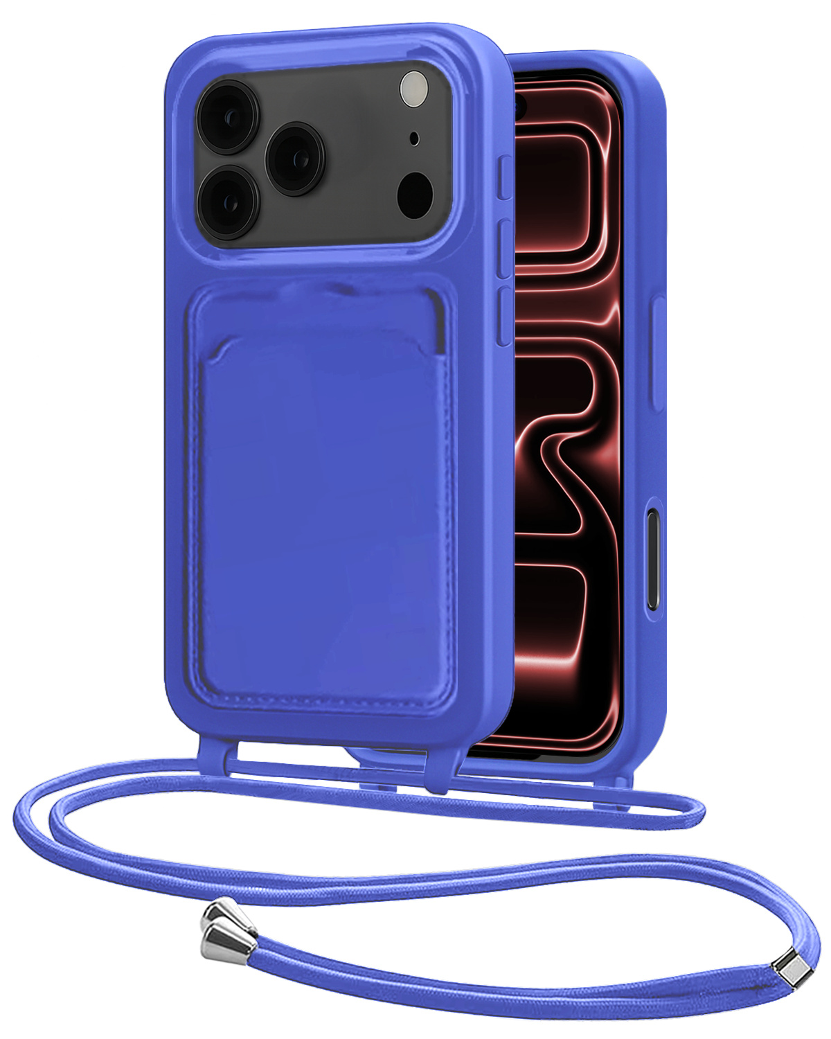 NoXx NoXx iPhone 17 Pro Hoesje Pashouder met Koord - Fel Blauw