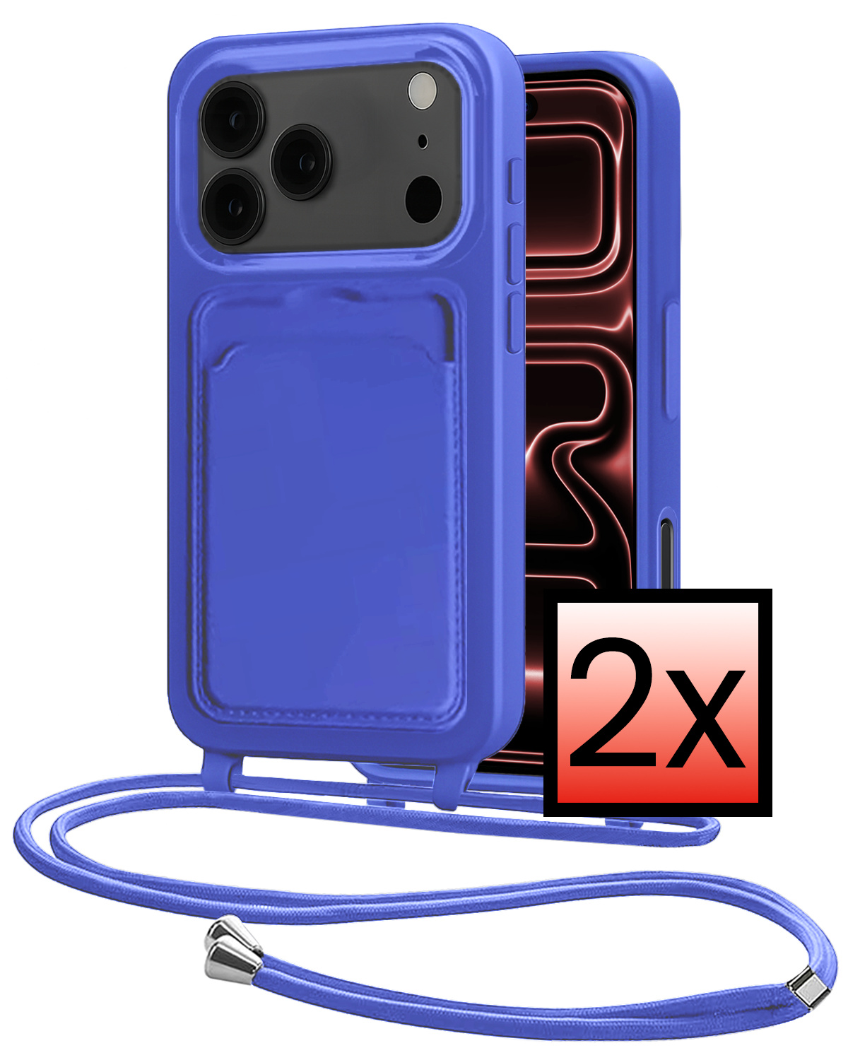 NoXx NoXx iPhone 17 Pro Hoesje Pashouder met Koord - Fel Blauw - 2 PACK