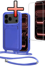 NoXx NoXx iPhone 17 Pro Hoesje Pashouder met Koord Met Screenprotector - Fel Blauw