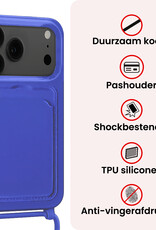NoXx NoXx iPhone 17 Pro Hoesje Pashouder met Koord Met Screenprotector - Fel Blauw