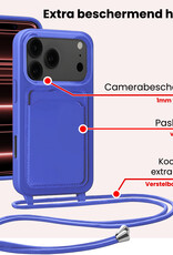 NoXx NoXx iPhone 17 Pro Hoesje Pashouder met Koord Met Screenprotector - Fel Blauw