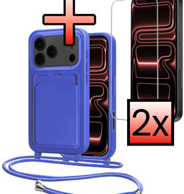 NoXx NoXx iPhone 17 Pro Hoesje Pashouder met Koord Met 2x Screenprotector - Fel Blauw