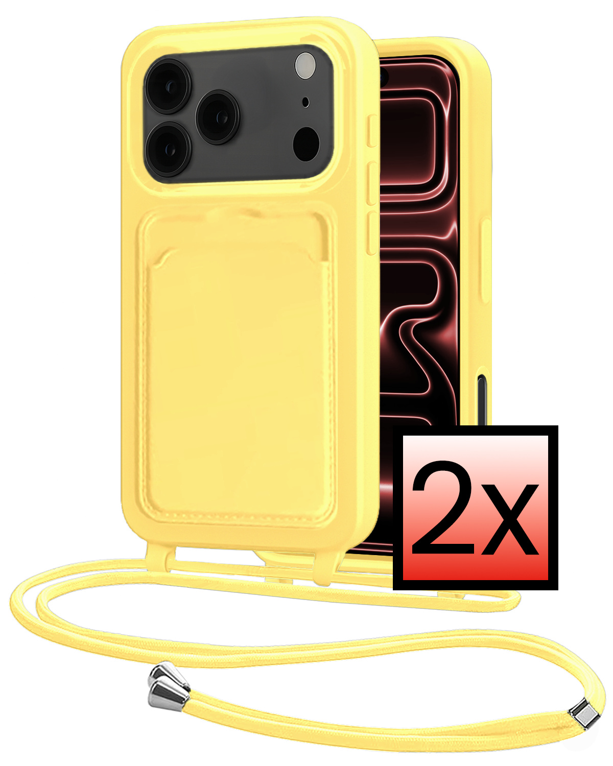 NoXx NoXx iPhone 17 Pro Hoesje Pashouder met Koord - Geel - 2 PACK